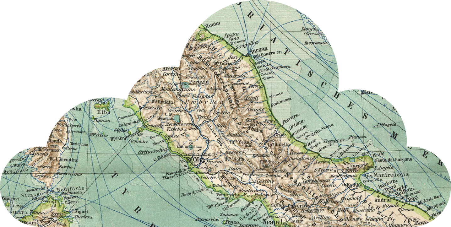 Scanned Weathered Cloud-shaped Map Scrap