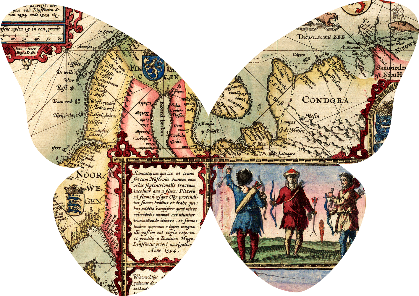 Scanned Weathered Butterfly-shaped Map Scrap